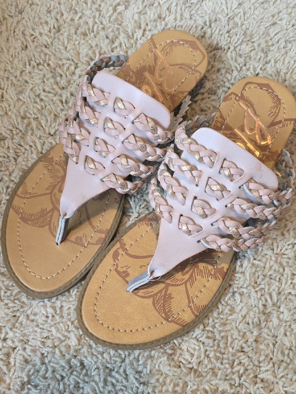 Blowfish Braided Thong Sandals in Pale Pink with Tan Sole Size 7